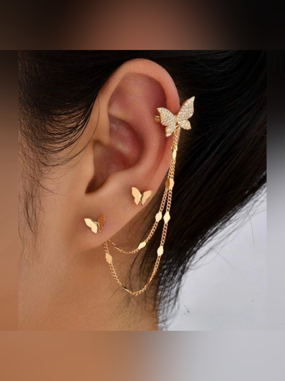 Gold Plated Stainless Steel Butterfly Ear Cuff Earring (1pc)
